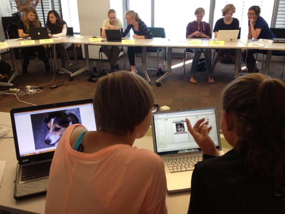 Girls coding their first app