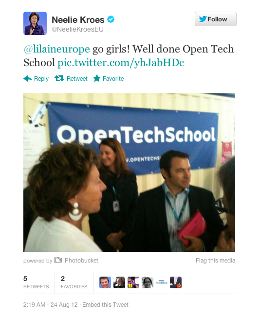 Tweet about OTS by Neelie Kroes